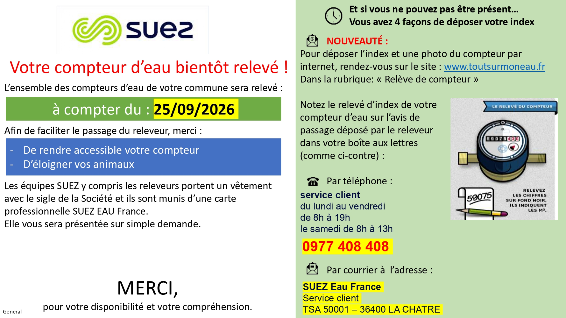 Relevé compteurs eau 